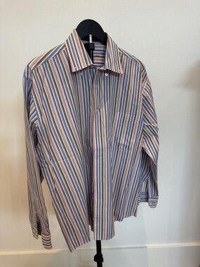 Alan Flusser Multicolor Vertical Stripe Dress Shirt‎ — Blue, Green, Purple, Pink